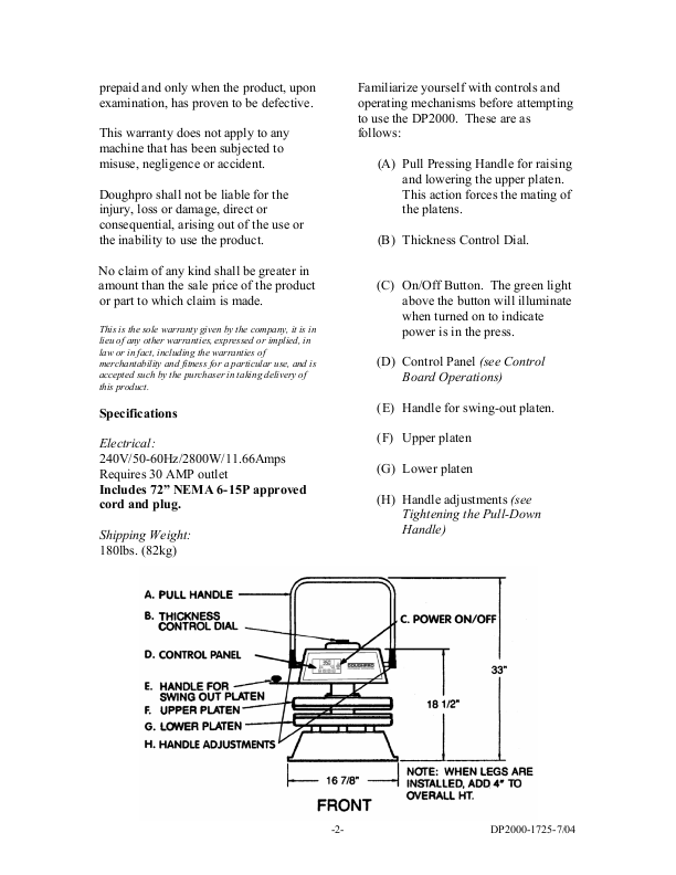 DP2000 使用手册、零件分解图