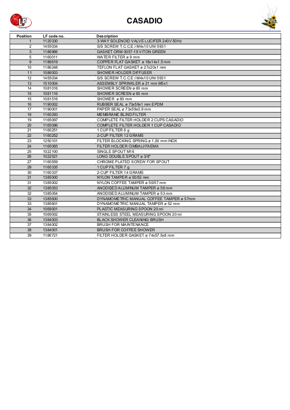 LF (CASADIO 零件分解图)